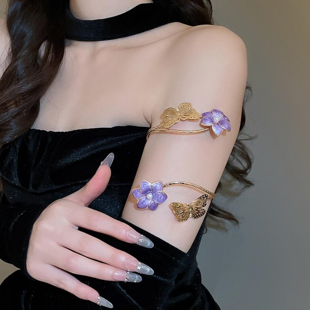 Iron Flower Butterfly Arm Cuff Twist Line Wide Open Arm Cuff Fashion Bohemian Bracelet Women