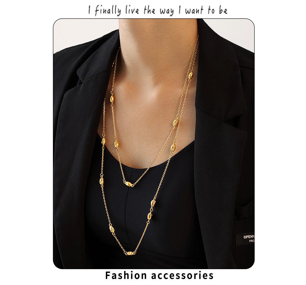 European & American Long Double-Layered Beaded Sweater Chain, Titanium Steel Clavicle Chain for Women, Simple & Versatile Design