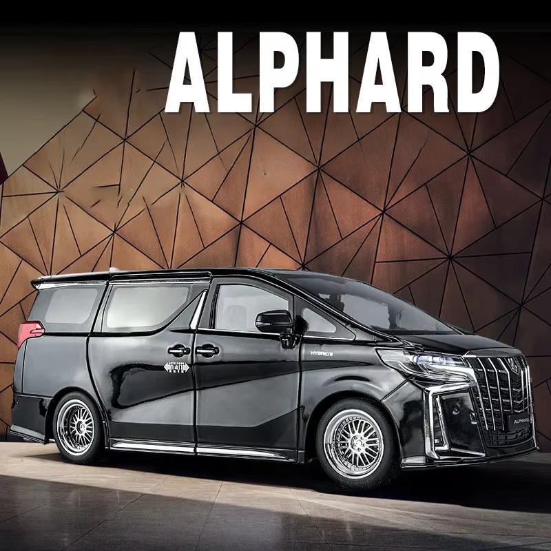 

Новая большая модель машинки Alphard Alloy 1/18, игрушечная модель с открывающейся дверью, игрушечный минивэн со звуком и светом, инерционный автомобиль для мальчиков, подарки чёрный