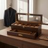 Double-Layer Watch Case Velvet-Lined Jewelry Storage Box with Drawer Padded