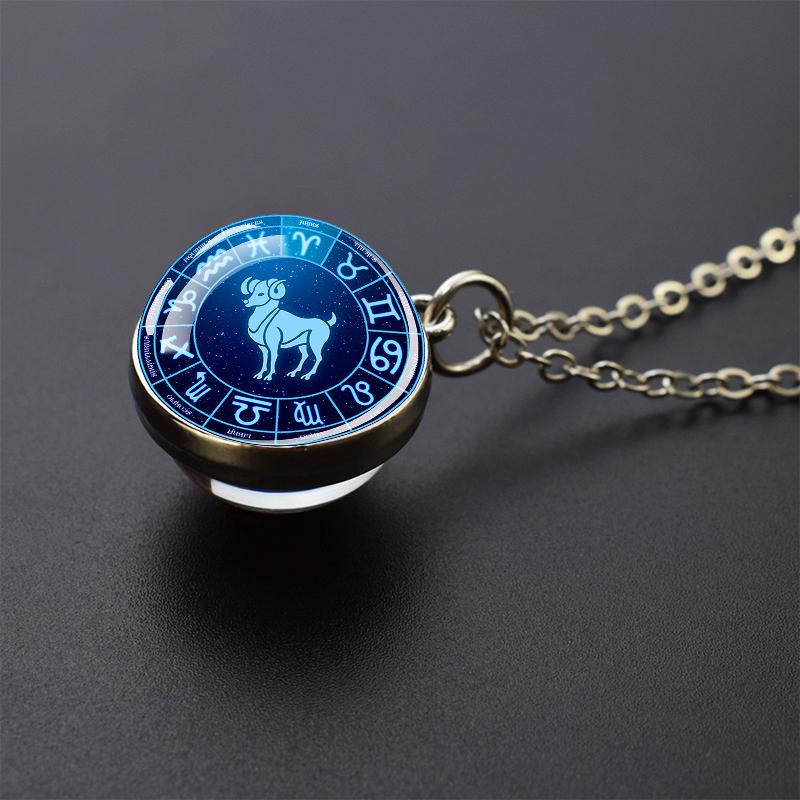 

Цепочки с кулонами в виде знаков зодиака, 12 созвездий, планета, стеклянный шар, двусторонние, женские, Овен, Лев, Дева, Телец, ювелирное украшение, подарок