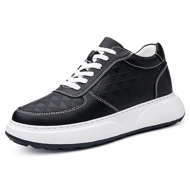 Men s 8CM Height-Increasing Cowhide Platform Sneakers - Breathable, Hollow Design, Casual Fashion. Size 39