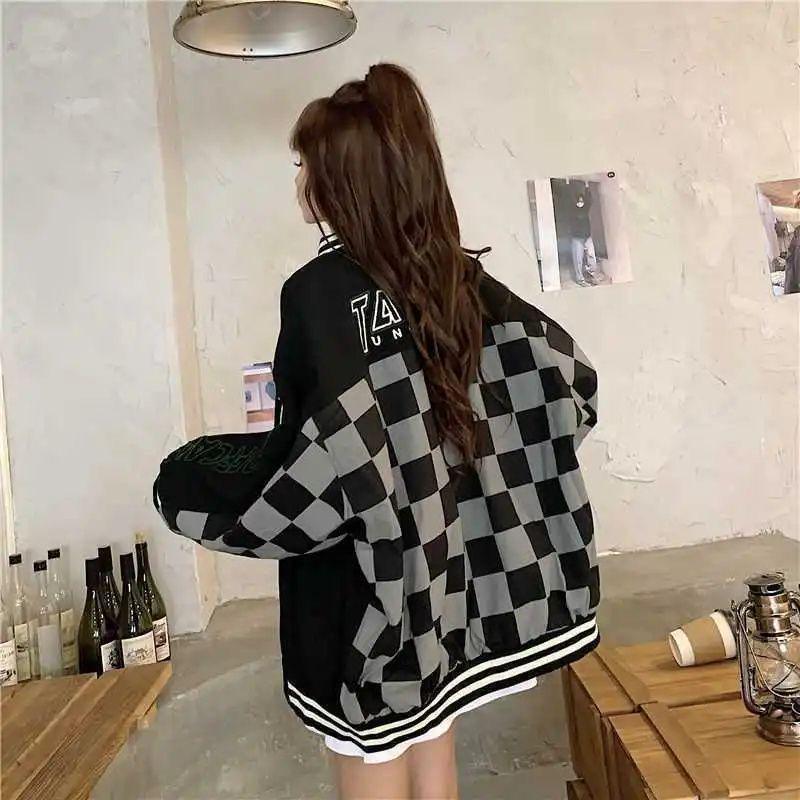 

Женская вышитая бейсбольная куртка в стиле колор-блок - Американский стиль, Плоткий хлопок, Отложной воротник, Осень/Зима, Свободный крой, Теплая. 3XL [Recommended for 170-200 lbs]