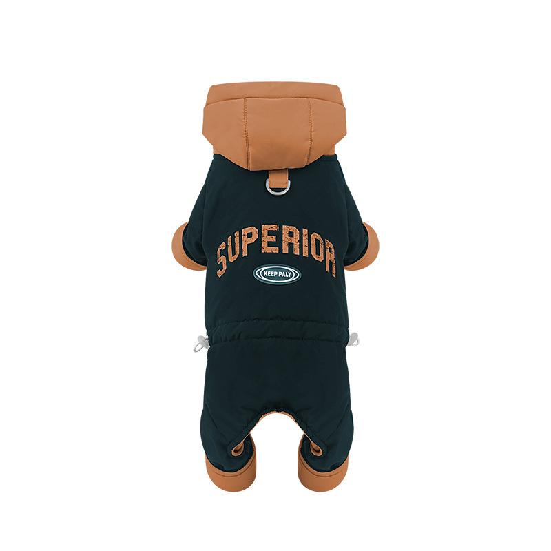 Dog Clothes Autumn and Winter Color Matching American Retro Hooded Jacket Teddy Schnauzer Warm Wind-resistant Four-legged Cotton Coat