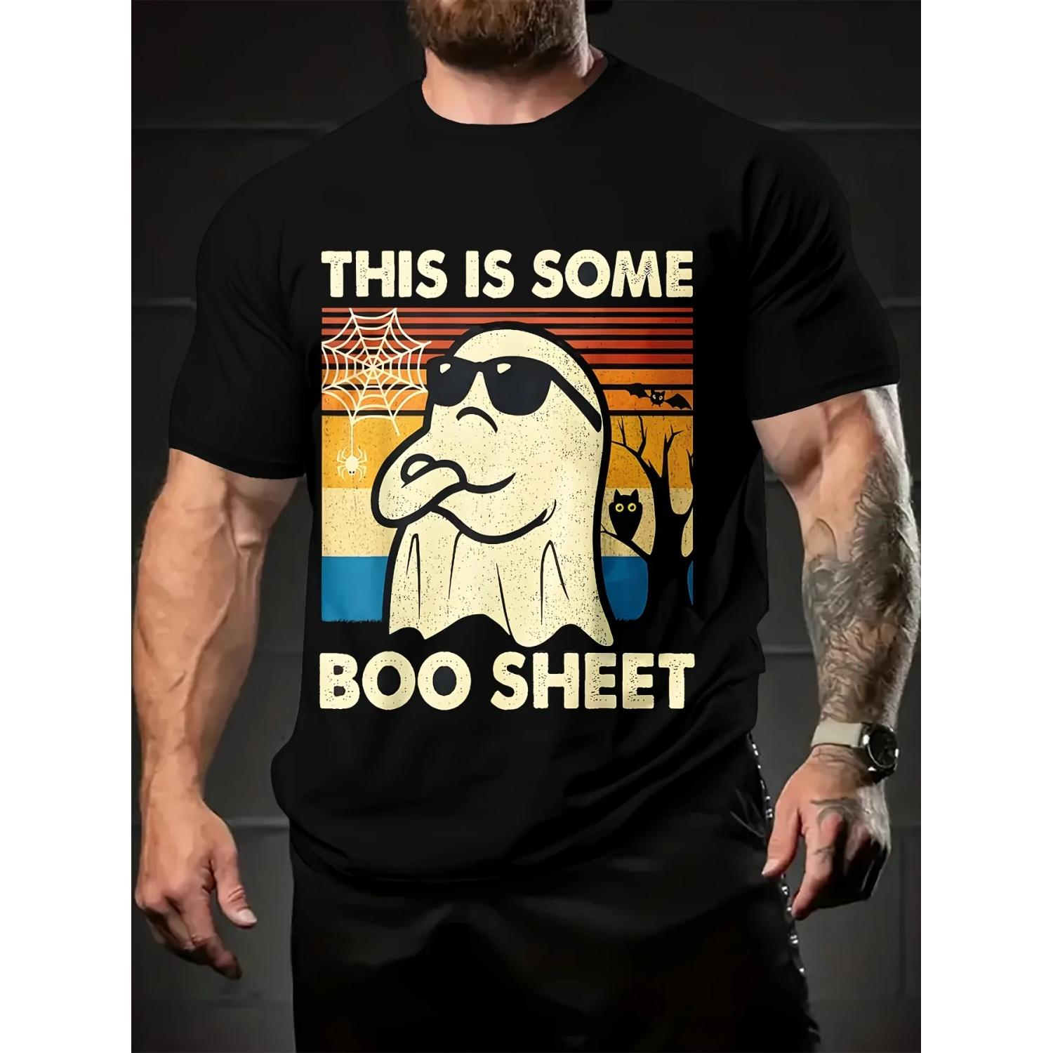 

Summer Men s Fashion Cartoon White Ghost Letter Fun Printed Pattern T-shirt, Versatile Summer T-shirt Top S
