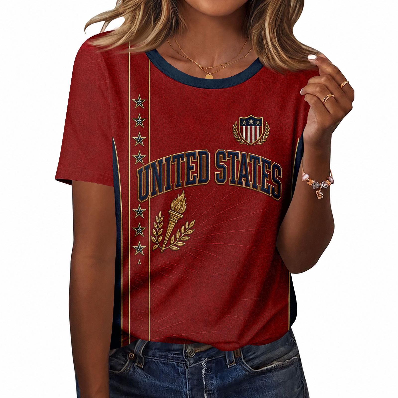 Women s Casual Letter Print V-Neck Short Sleeve T-Shirt S