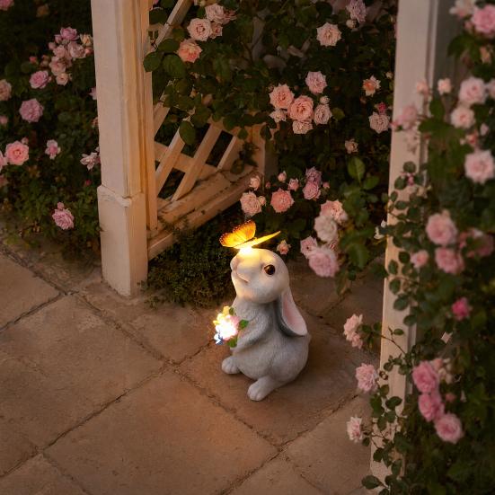 Cat Statue Solar Light, Outdoor Kitten Bunny Butterfly Sculpture Garden Light, Waterproof Solar Resin Animal Light for Pathway Yard Patio