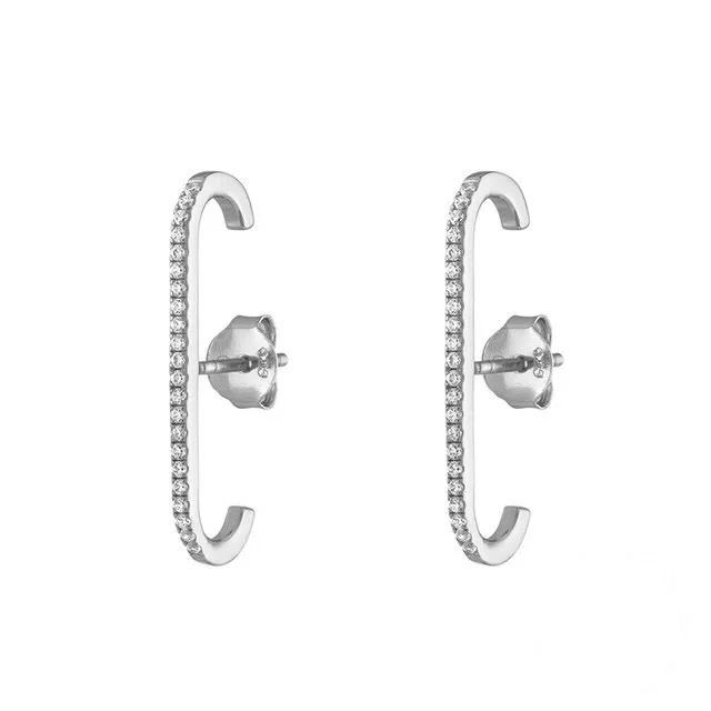 European and American Minimalist Single Row Crystal Zircon Stud Earrings for Women Geometric E Shape Vintage Jewelry