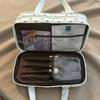 Portable Polka Dot Makeup Bag Large Capacity with Handle Cosmetic Bag Three Layer PU Travel Toiletry Bag
