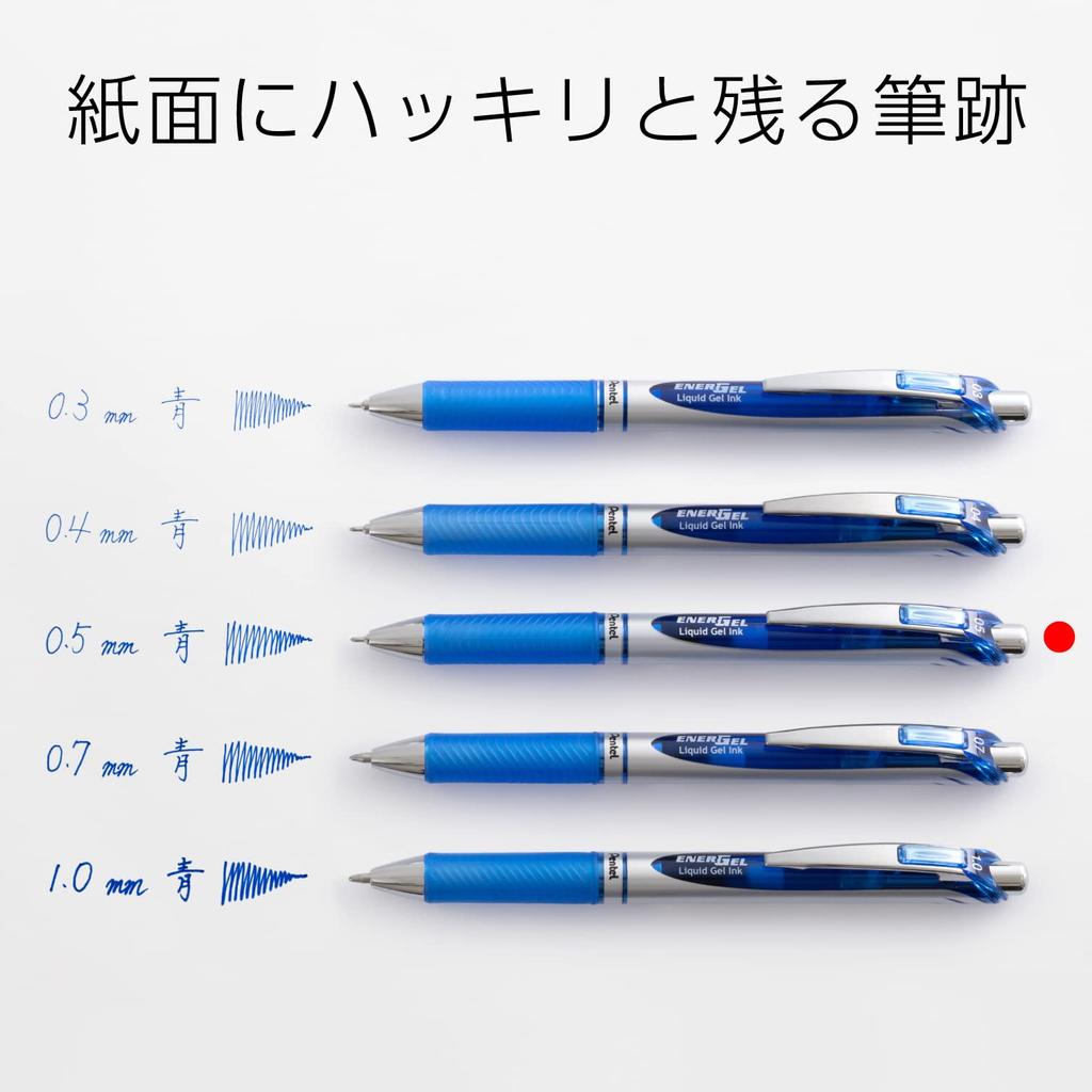 Pentel EnerGel Gel Ballpoint Silver 10 Pens Pen, Retractable, 0.5mm, Barrel, Blue,