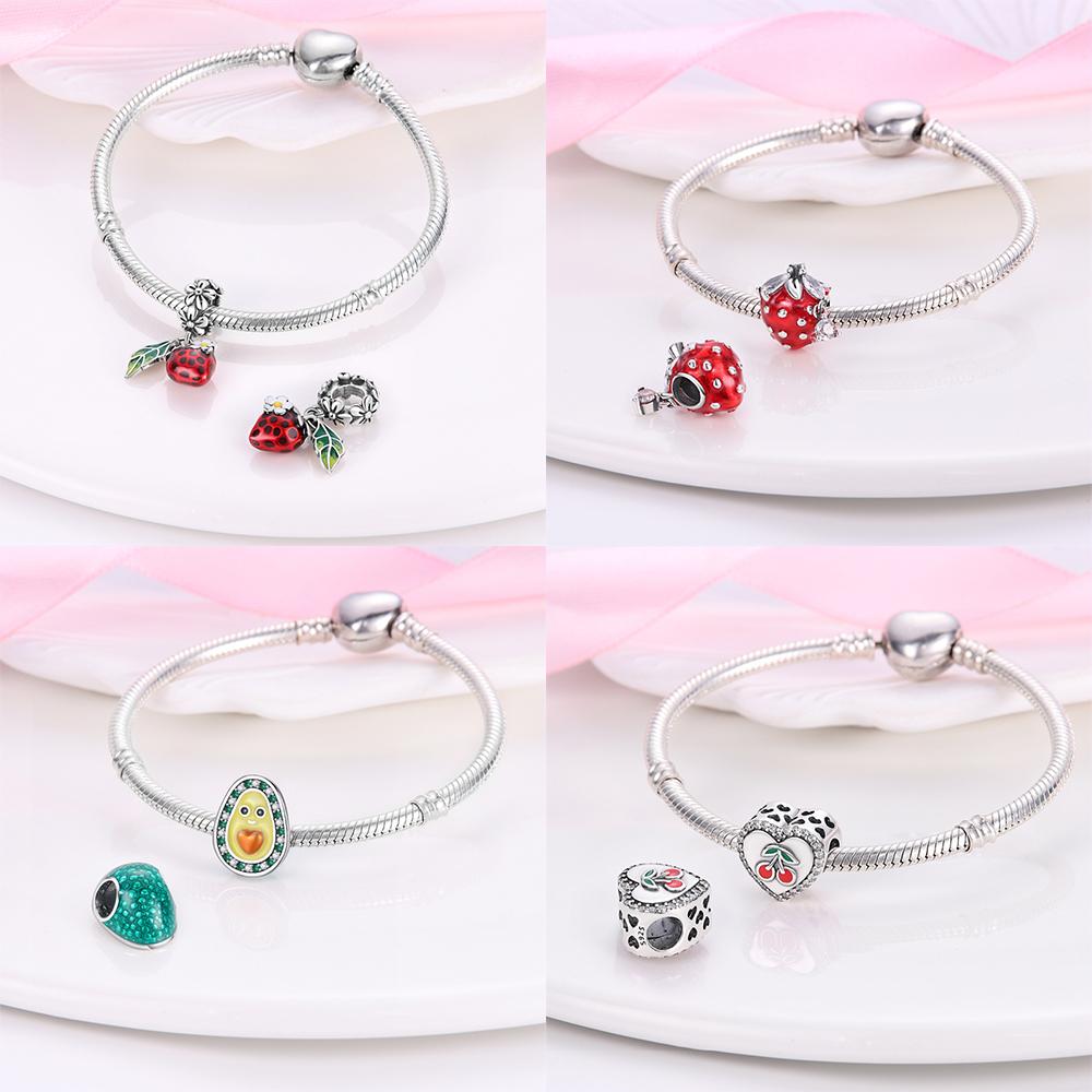Exquisite Original Copper Strawberry Cherry Apple Avocado Fruit Charms Bead Fit Diy Bracelet Birthday Jewelry Fine Gift