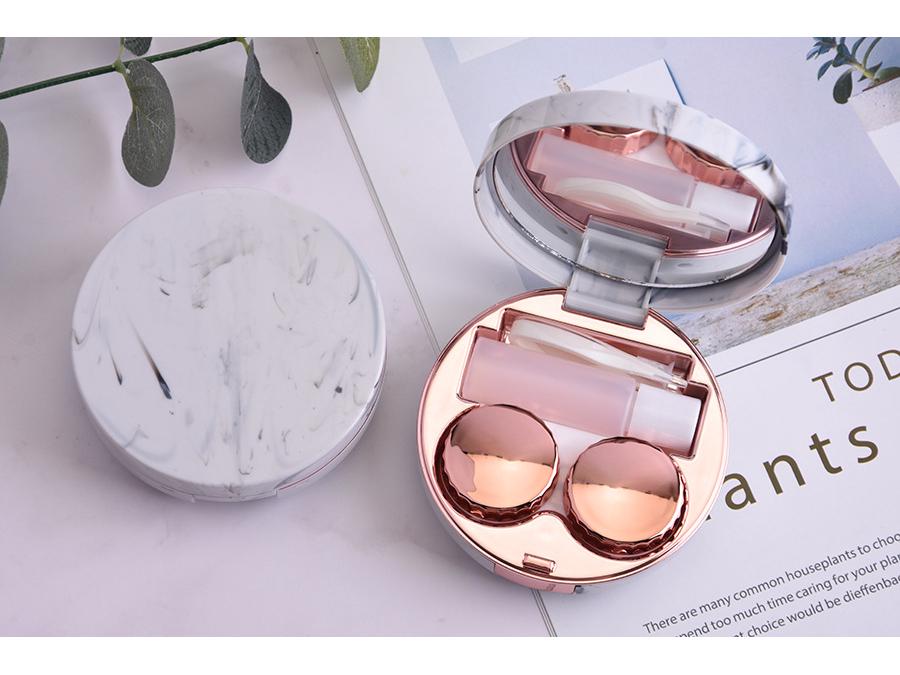 Mirror Case Marble Pattern Contact Lens Set - Electroplated Cosmetic Lens Companion.