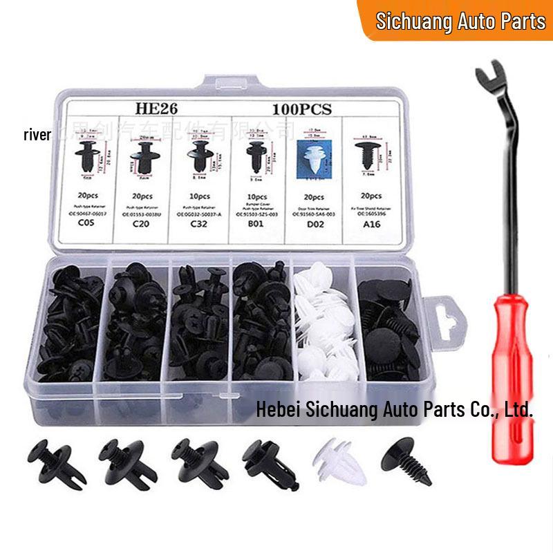 100-Piece Universal Nylon Auto Clips Set: 6 Types for Bumper Retainers
