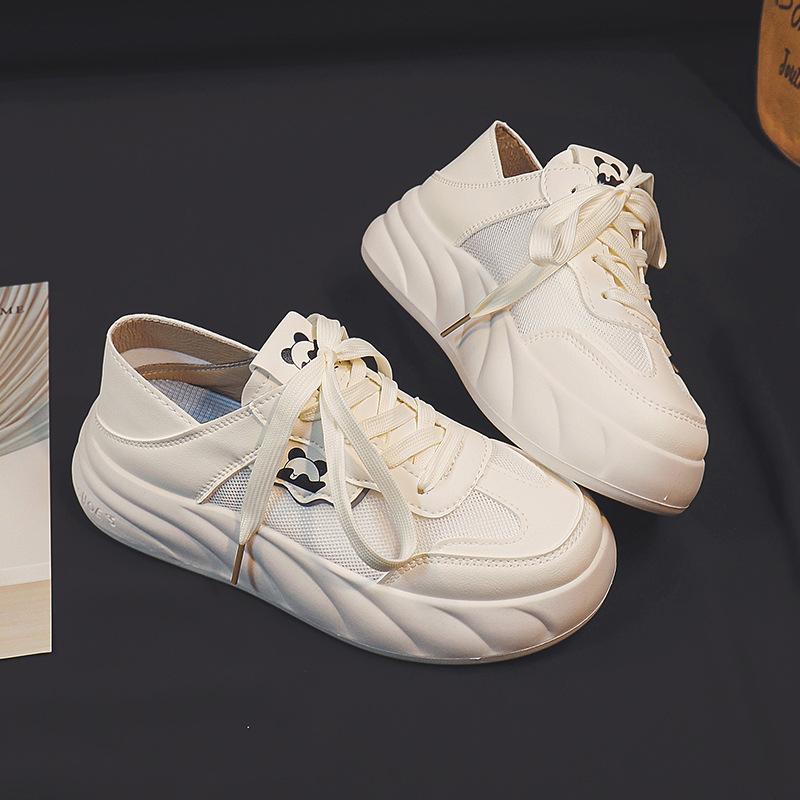 

Новые летние тонкие двухсторонние дышащие сетчатые белые туфли женские универсальные повседневные кроссовки Muffin на толстой подошве 35