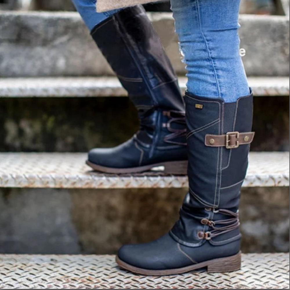 Autumn and winter new thick heel Martin boots large size high tube side zipper women's boots knight boots children