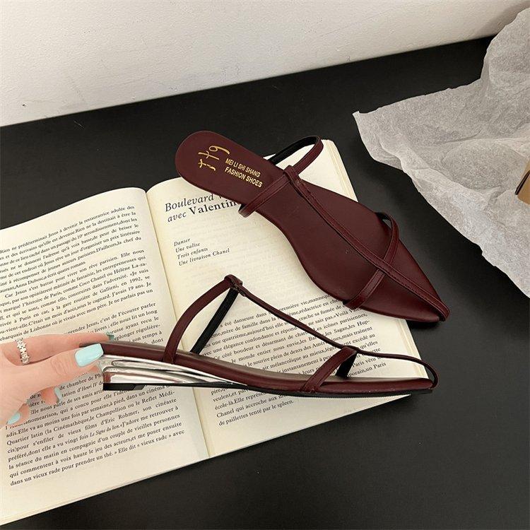 Premium Kreuzschnalle mit Schrägabsatz Ein-Pedal Strand Cool Slipper Zehenfrei Kreuz Mode Hohl Oberbekleidung Damen