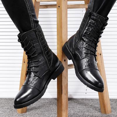 Mode Winter Hochwertige spitze Zehen Herren-Halbstiefel Echtes Leder Herrenstiefel Lange Röhre Herren Winter Warm Plüsch Motorisierte Stiefel
