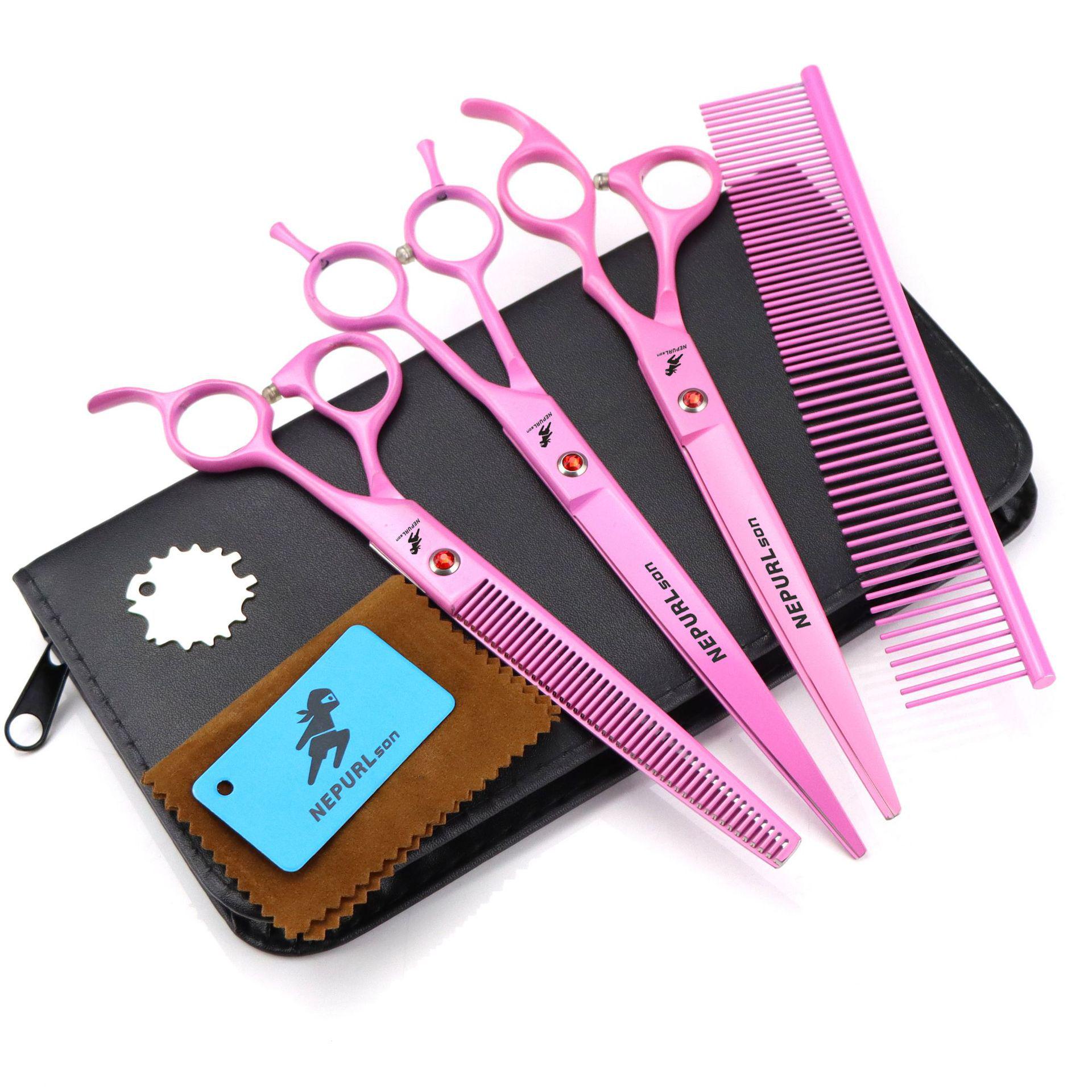 8 Napsen Pink Spray-Painted 3-Piece Pet Grooming Scissors: Straight Shears Set with Grooming Comb