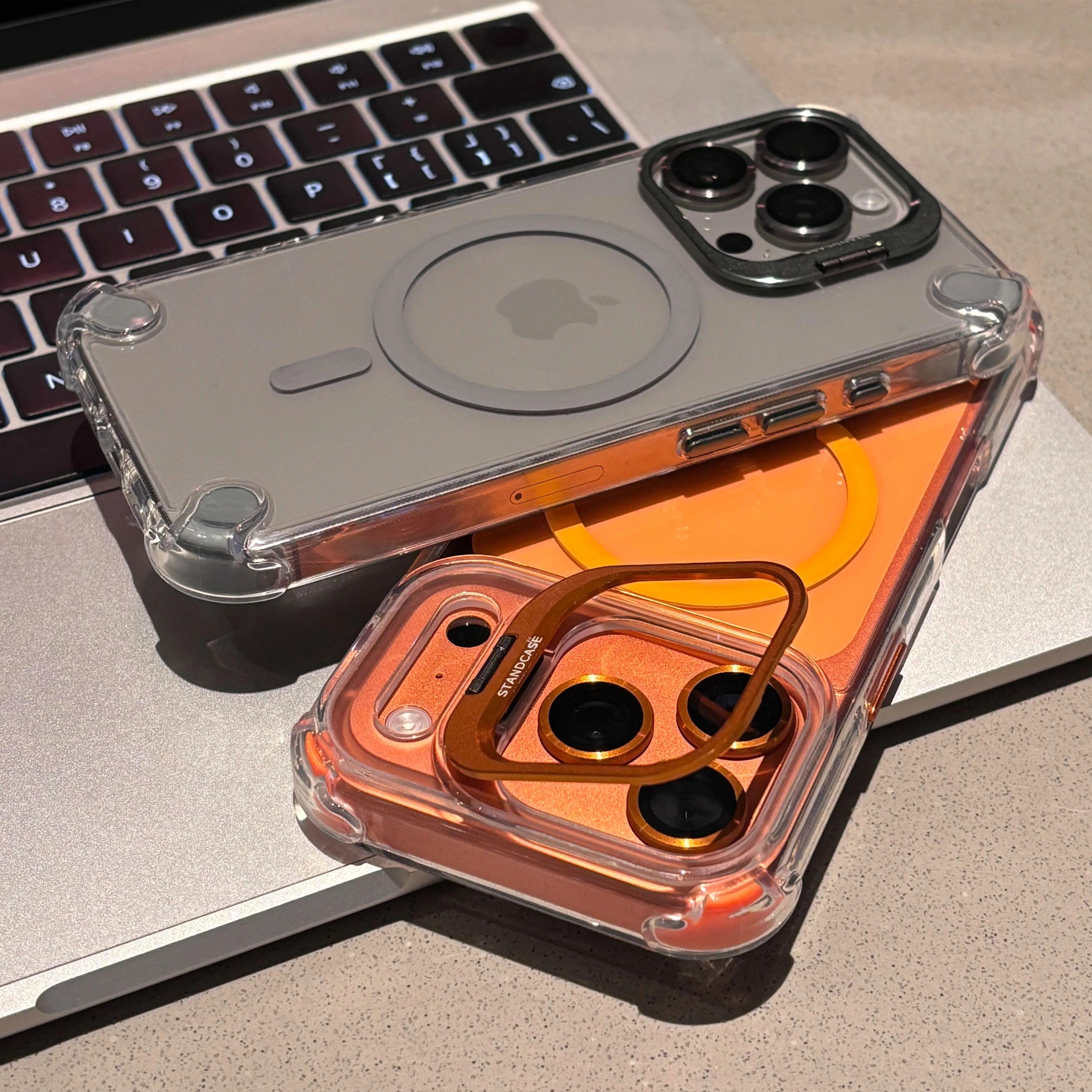 

Metal Camera Protection Stand Holder Case for iPhone Air 17 16 15 14 Plus Pro Max 11 For Magsafe Charge Clear Armor Cover For iPhone 17 серый