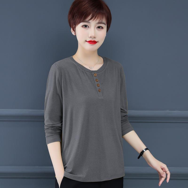 Middle-aged Autumn Long-sleeved New Style Simple Versatile Loose Temperament Top Round Neck Shirt