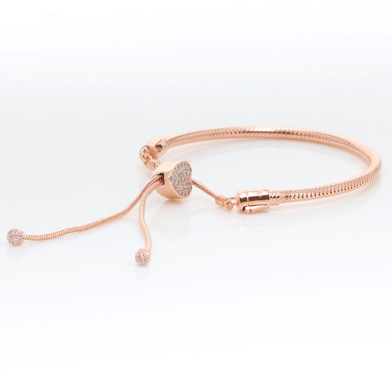 Bracelet rétractable en forme de cœur en or rose - Nouveau bracelet à boucle coulissante cœur d'amour pour femmes pour Noël