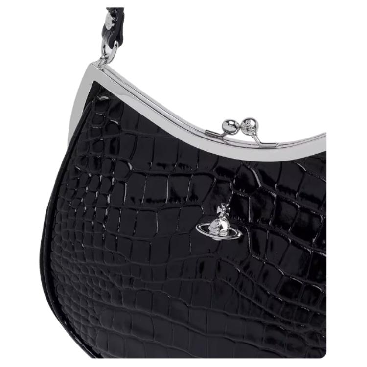 VIVIENNE WESTWOOD West Queen Charm Frame Silver Hardware Small Calfskin Shoulder Bag Women Shoulder Bag Black 4B01000VWL0098N401