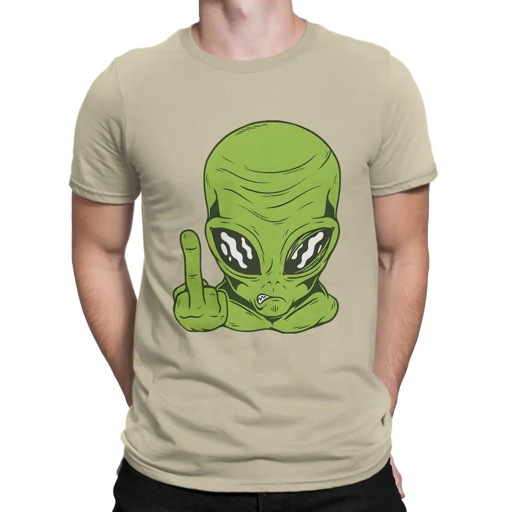Angry Alien Head Flipping The Bird Middle Finger Men T Shirts Resident Alien Amazing Tees Short Sleeve O Neck T-Shirts Cotton