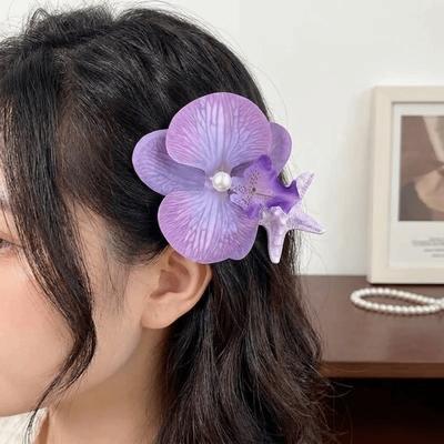 Vintage Orchid Flower Hairpin Trendy Resin Starfish Hair Clip Pearl Hair Clip  Women Accessories