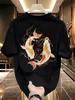 100 Cotton Unisexs TShirt With Golden And Black Koi Fish Print Summer RoundNeck ShortSleeved Casual Unisexs Fashionable Top