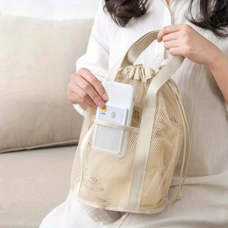 Travel Large Capacity Mesh Nylon Cosmetic Bag Organizer Foldable Casual Mesh Drawstring Bags Rope Bundle Pocket Swim Washing Bag