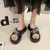 Thick-bottomed cool slippers for women's outer wear 2025 summer new high-value metal chain soft bottom cross with high-heeled slippers for women