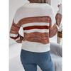Women's Hooded Sweatshirt with Casual Collar and Contrast Striped Long-Sleeved Knitted Pullover
