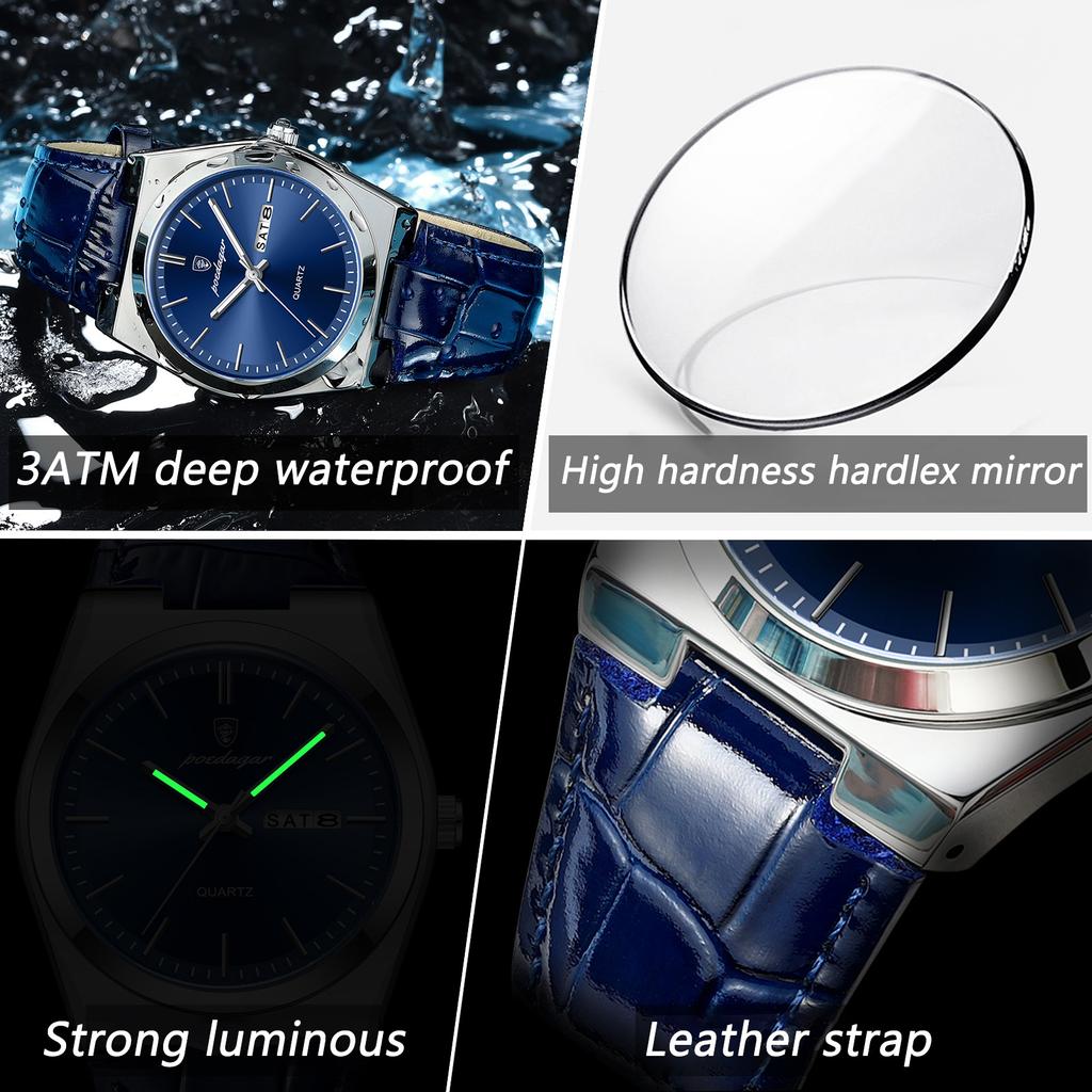 Nové luxusní hodinky pro muže Vojenské kožené pánské náramkové hodinky Quartz Clock Vodotěsné Luminous Date Week Pánské hodinky