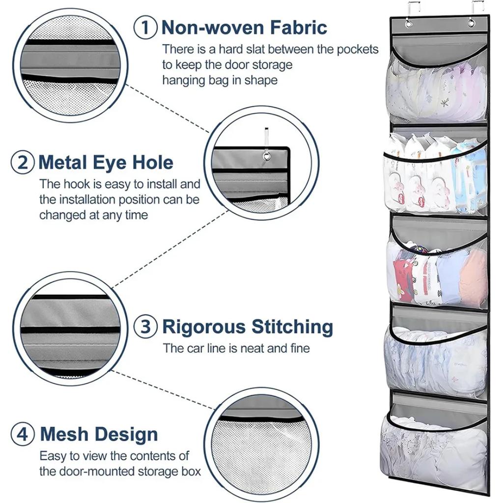 Faltbare Wandregale Über der Tür Kleideraufbewahrung für Schrank mit 5 Taschen Organizer für Schlafzimmer Badezimmer