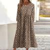 Women's Casual Round Neck Floral Print Midi Dress Long Sleeve Pocket Dress