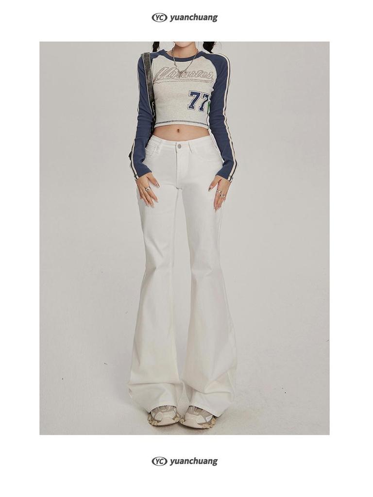 Women's 2025 Low-Waist Slim Fit Flared Jeans - Black, No-Slip, Elastic, Leg-Slimming, Spring Style