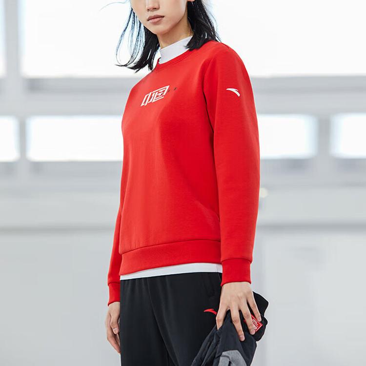 Anta Training Series Solid Color Text Logo Print Round Neck Casual Sweatshirt Women sweatshirt Classic-Red 162217752-2