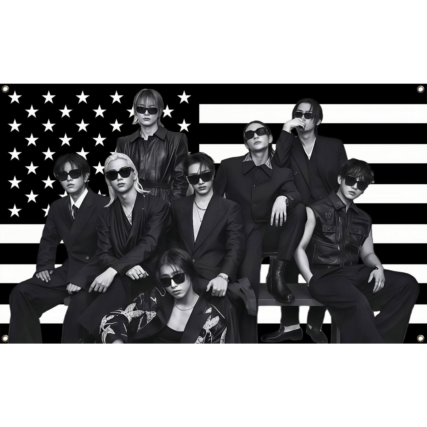 STRAY Members Magazine Flag SKZ Kpop Flag Stray Tour Polyester For Room Dorm Wall Decor 74x94cm(29x37in)