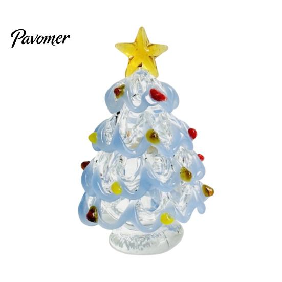 Festive Desktop Ornament Glazed Glass Christmas Tree Figurine, Handcrafted Modern Holiday Table Centerpiece for Display, Colorful Decorative Figurine
