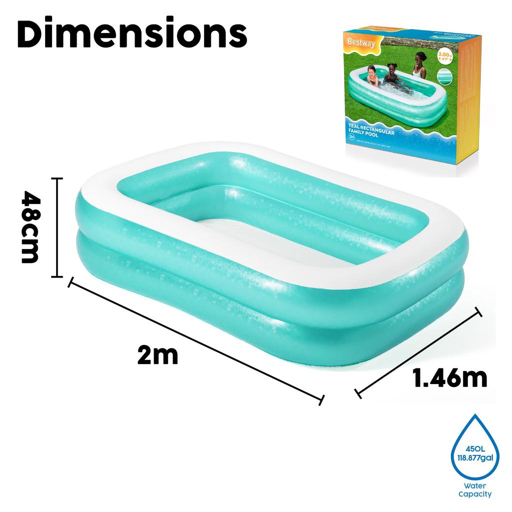 Bestway Blue Rectangular Family Pool 201 X 150cm #54005B