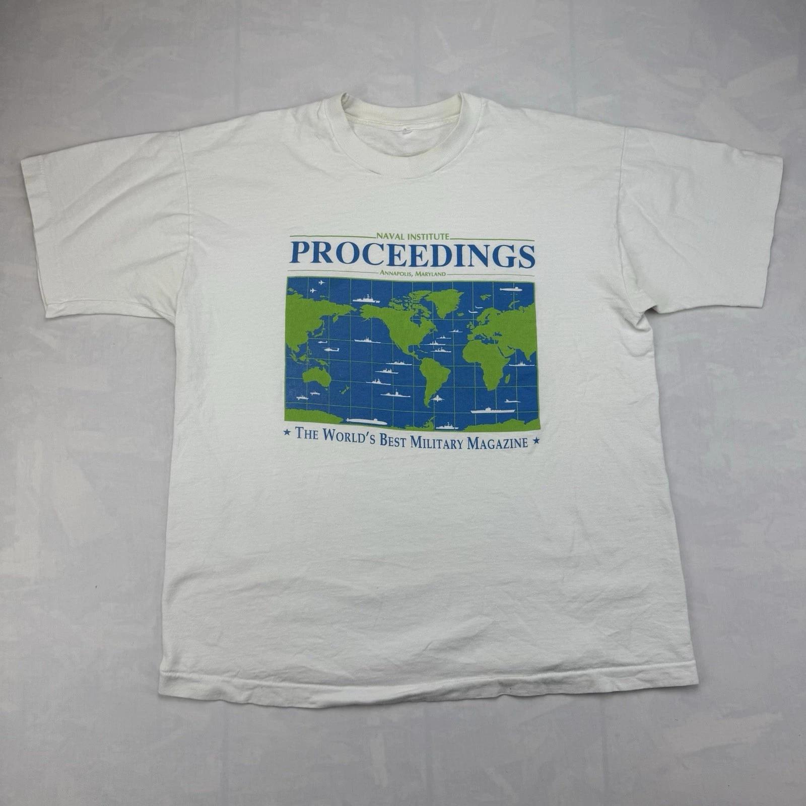 

Vintage 90s XL Naval Institute Proceedings Single Stitch T-Shirt Map Graphic 2XL