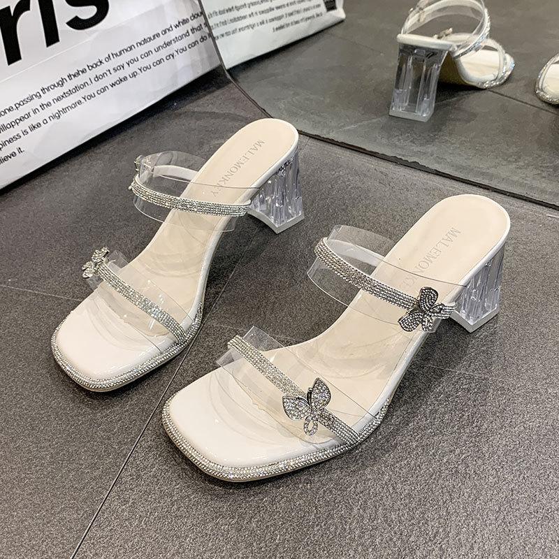 Fairy style high heels strap sandals women's shoes 2025 new two-wear slippers women's summer outside Roman shoes