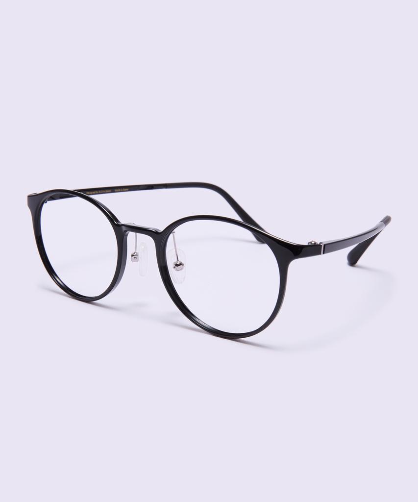 Alloaiweeo [Air Flex] Al6405 0909G Airflex Ultra-Lightweight Semi-Oversized Round Black Eyeglass Frame Blue Light Lens Selection