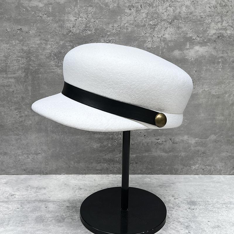 French Retro Solid Color Wool Woolen Duck Tongue Beret Female British Style Flat Top Equestrian Hat Wide Brim Shows Small Face
