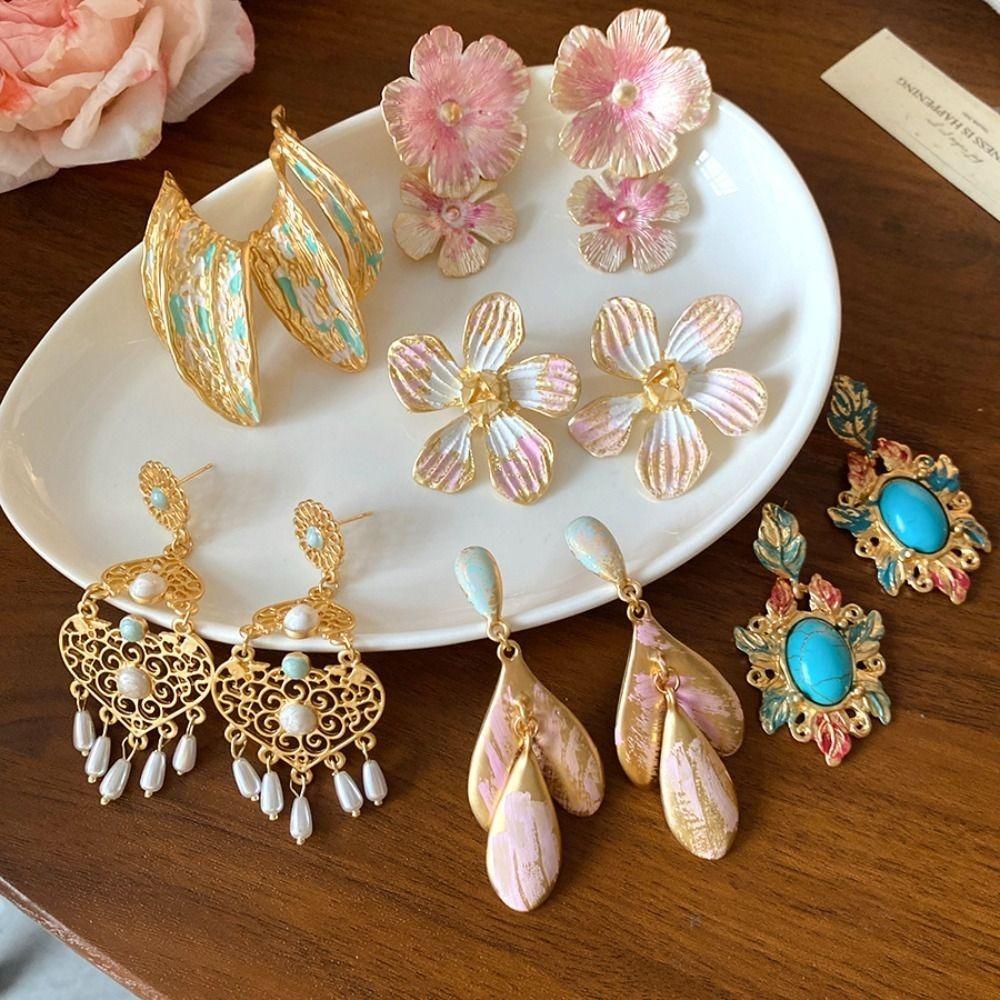 Exquisite Öltropfen-Blumen-Ohrstecker Süße Ohrringe im koreanischen Stil Märchenhafte Emaille-Blumen-Ohrringe Täglich