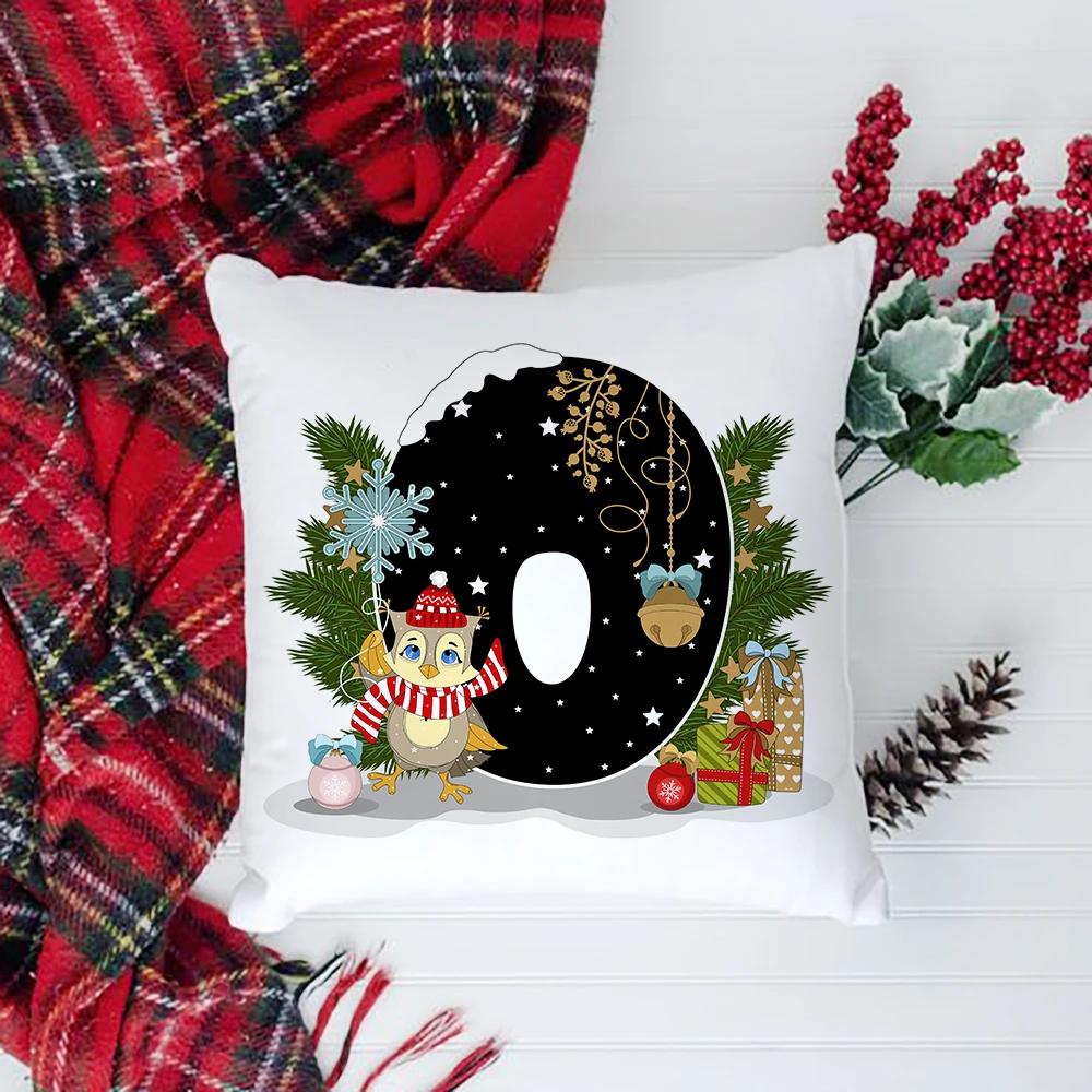 Christmas Cushion Cover Alphabet A-Z Pillow Covers Cute Cartoon Santa Claus Cushion Cover Pillowcases Home Xmas Decoration