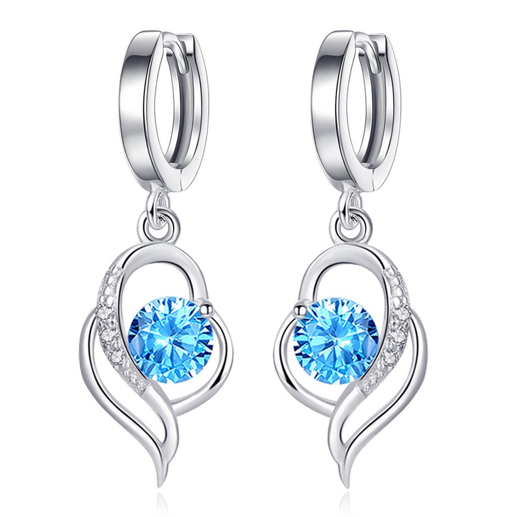 Hollow Heart-shaped Pendant Earrings With Bule Faux Zircon Alloy Female Accessory Perfect For Daily And Party Occasions