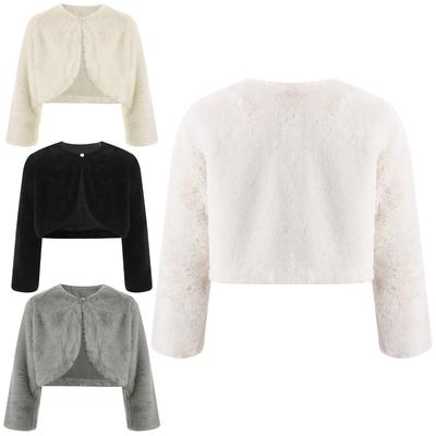 Kids Girls Open Front Faux Fur Coat S-XL: Elegant Long Sleeve Bolero, Lightweight Layering Piece for Photo Shoots & Events