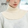 Gefälschter Schal für Damen, hoher Kragen, gedrehte Textur, Rüschenbesatz, einfarbig, Strickkragen, Herbst/Winter, verdickter, warmer falscher Kragen