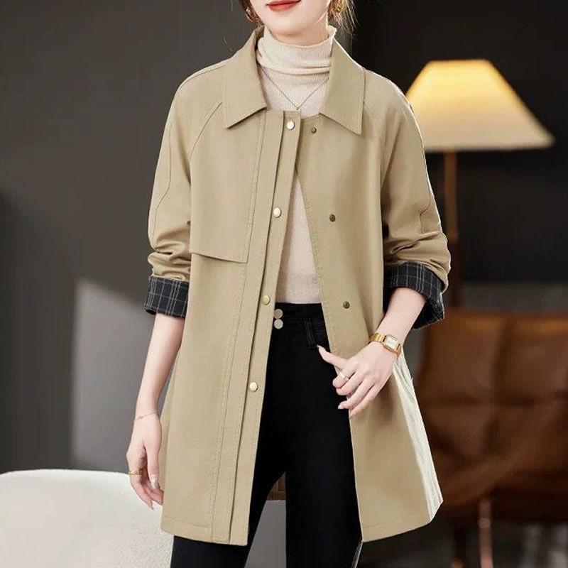 Women's Slim Mid-Length Trench Coat - Autumn/Spring Fashion 2025, Casual Chenille Spandex